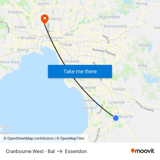 Cranbourne West - Bal to Essendon map