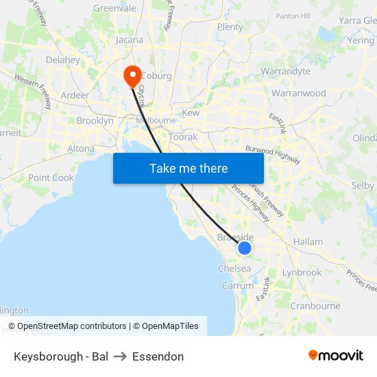 Keysborough - Bal to Essendon map