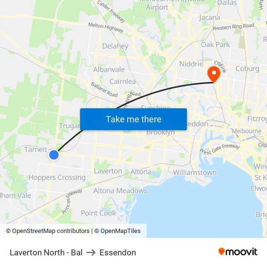 Laverton North - Bal to Essendon map