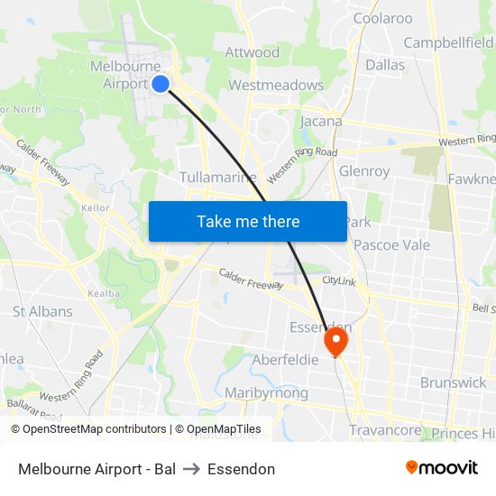 Melbourne Airport - Bal to Essendon map