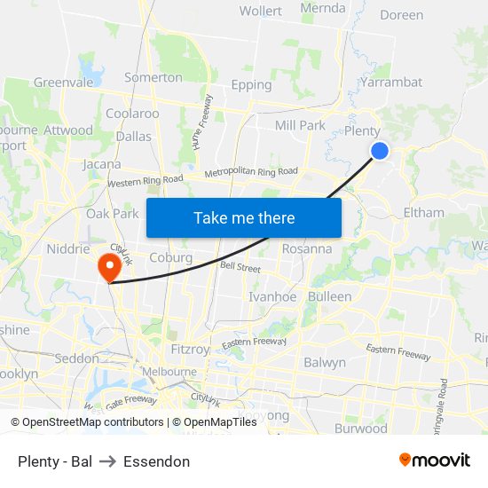 Plenty - Bal to Essendon map