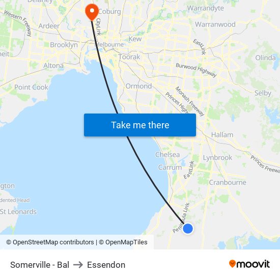 Somerville - Bal to Essendon map