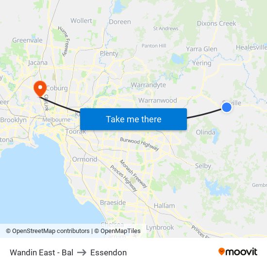 Wandin East - Bal to Essendon map