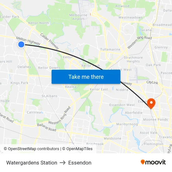 Watergardens Station to Essendon map