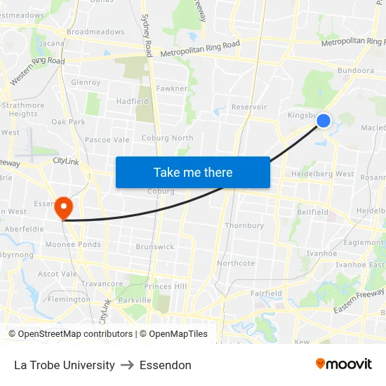 La Trobe University to Essendon map
