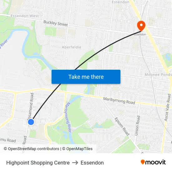Highpoint Shopping Centre to Essendon map