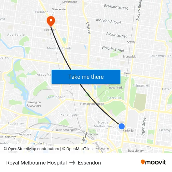 Royal Melbourne Hospital to Essendon map