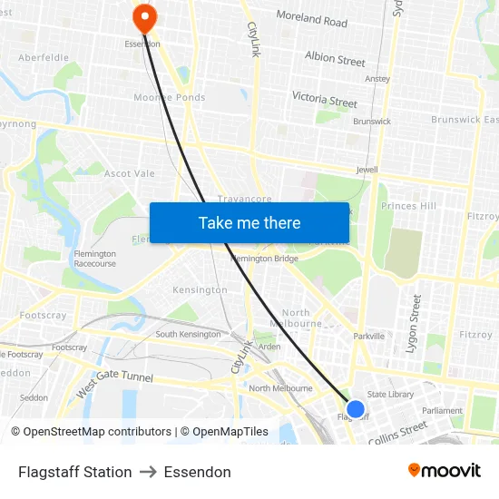 Flagstaff Station to Essendon map