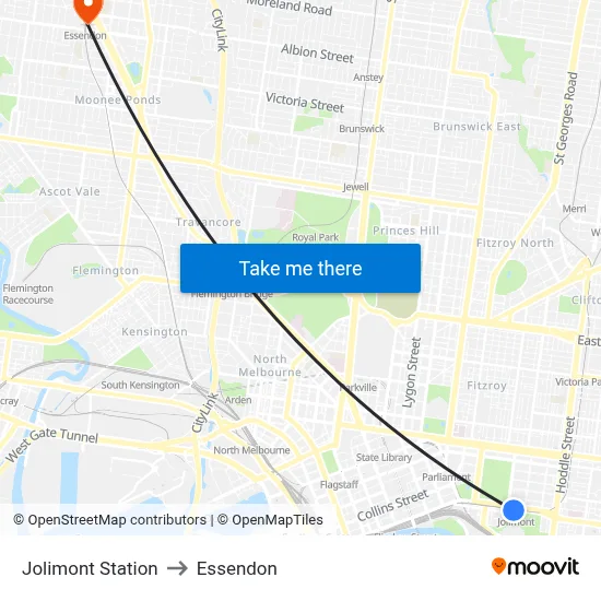 Jolimont Station to Essendon map