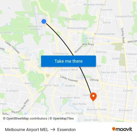Melbourne Airport MEL to Essendon map