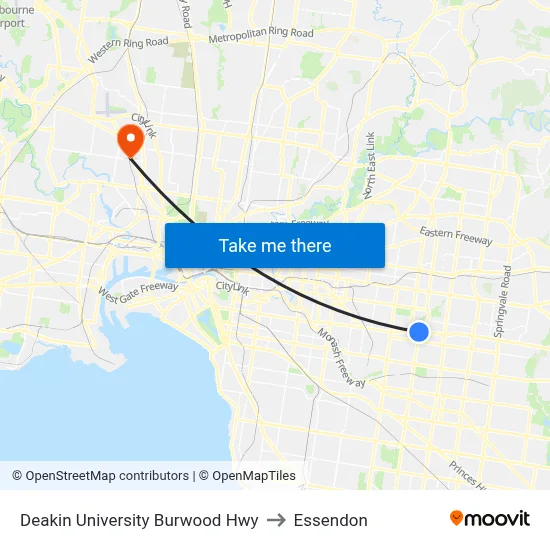 Deakin University Burwood Hwy to Essendon map