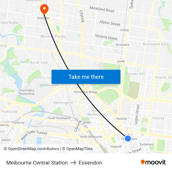 Melbourne Central Station to Essendon map