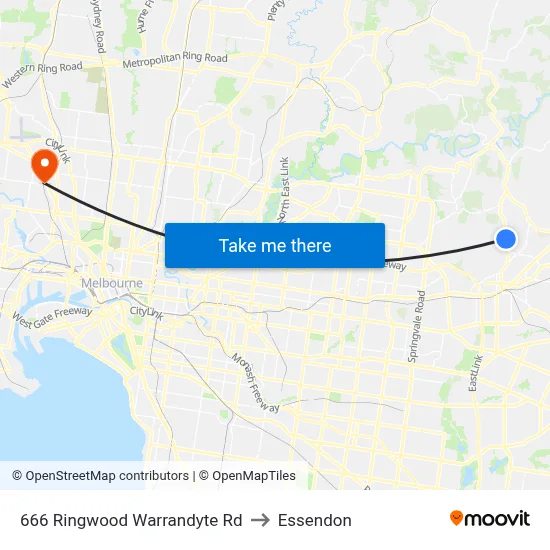 666 Ringwood Warrandyte Rd to Essendon map