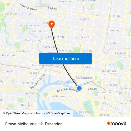 Crown Melbourne to Essendon map