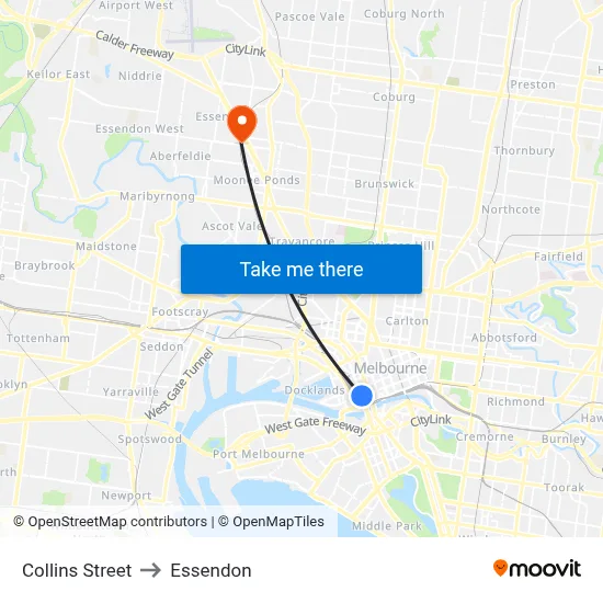 Collins Street to Essendon map