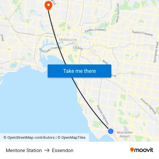 Mentone Station to Essendon map