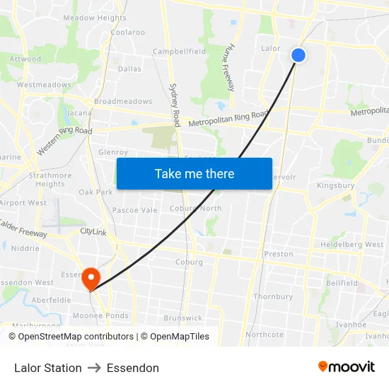 Lalor Station to Essendon map