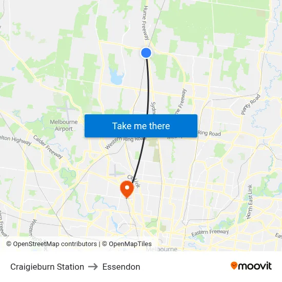 Craigieburn Station to Essendon map