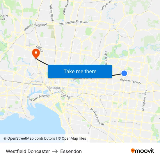 Westfield Doncaster to Essendon map