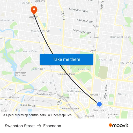 Swanston Street to Essendon map