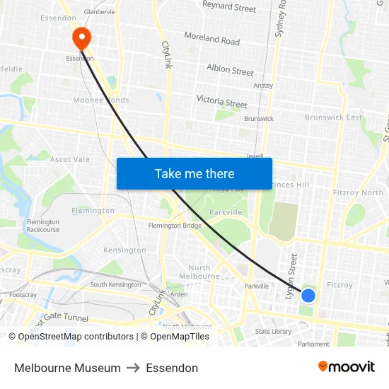 Melbourne Museum to Essendon map