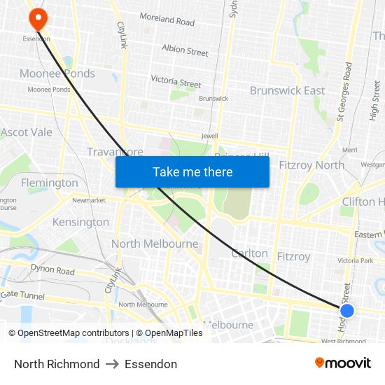 North Richmond to Essendon map