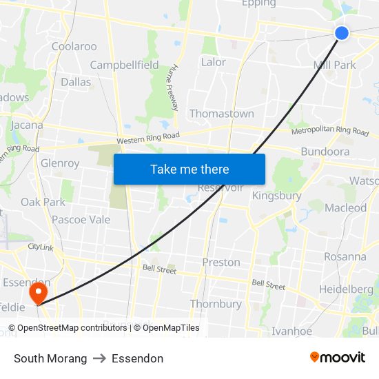 South Morang to Essendon map