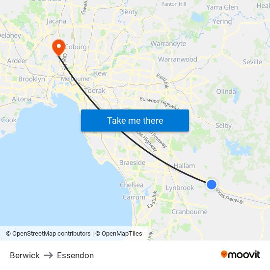 Berwick to Essendon map