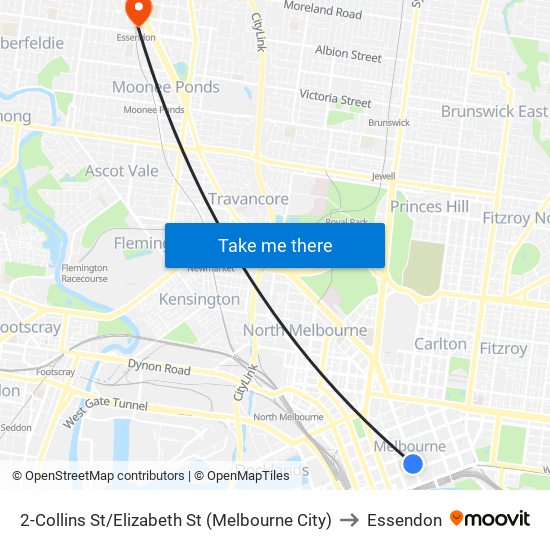 2-Collins St/Elizabeth St (Melbourne City) to Essendon map