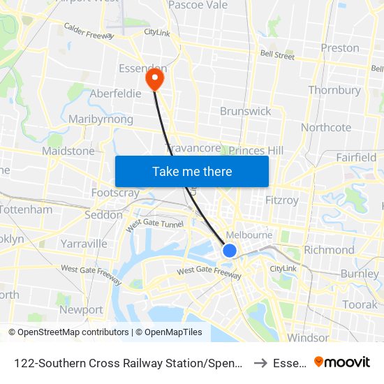 122-Southern Cross Railway Station/Spencer St (Melbourne City) to Essendon map