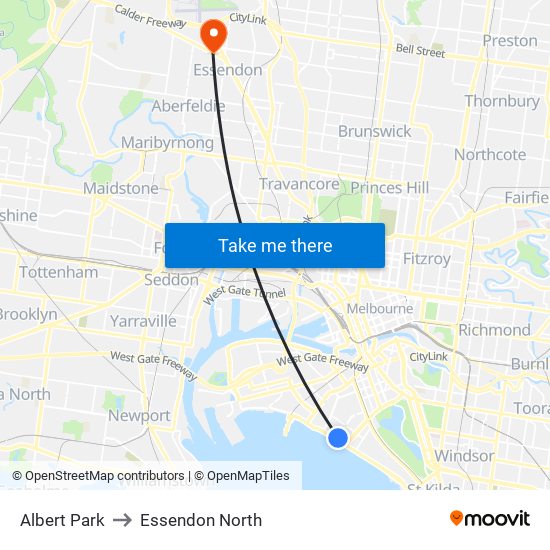 Albert Park to Essendon North map