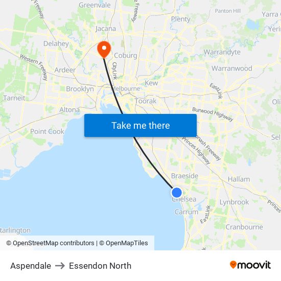 Aspendale to Essendon North map