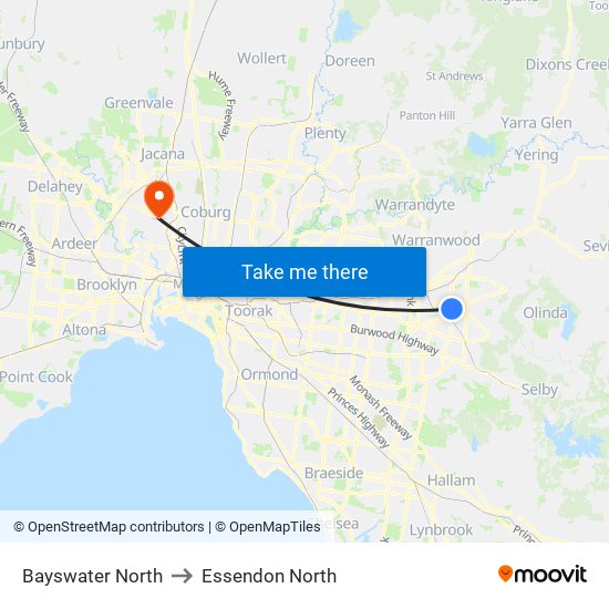 Bayswater North to Essendon North map