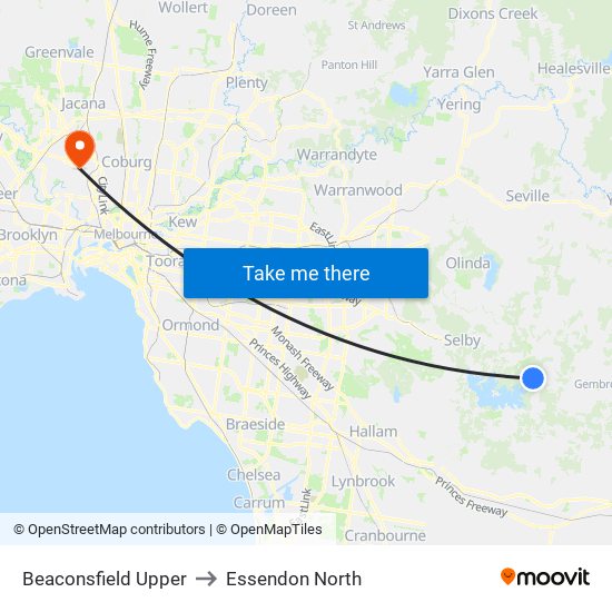 Beaconsfield Upper to Essendon North map