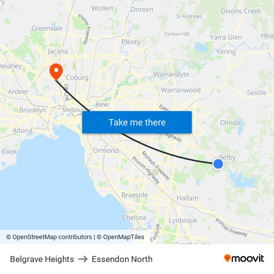 Belgrave Heights to Essendon North map