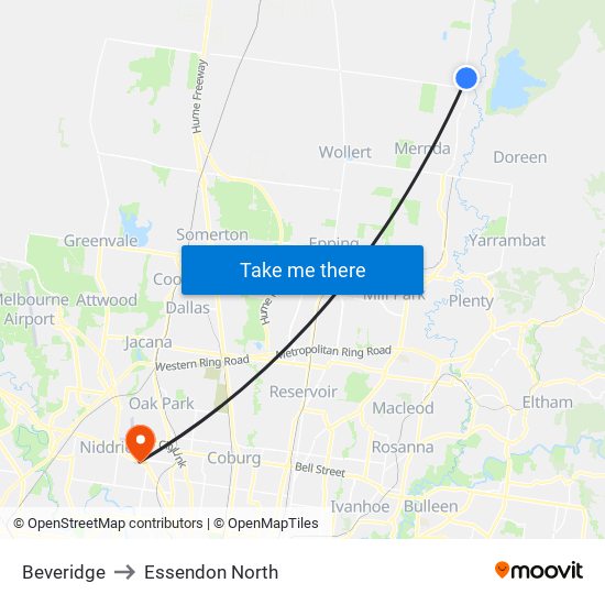 Beveridge to Essendon North map