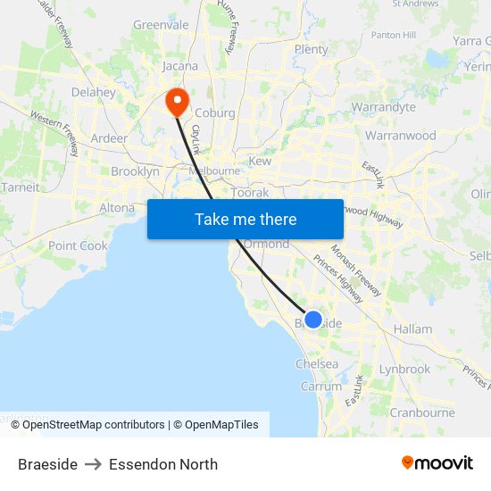 Braeside to Essendon North map