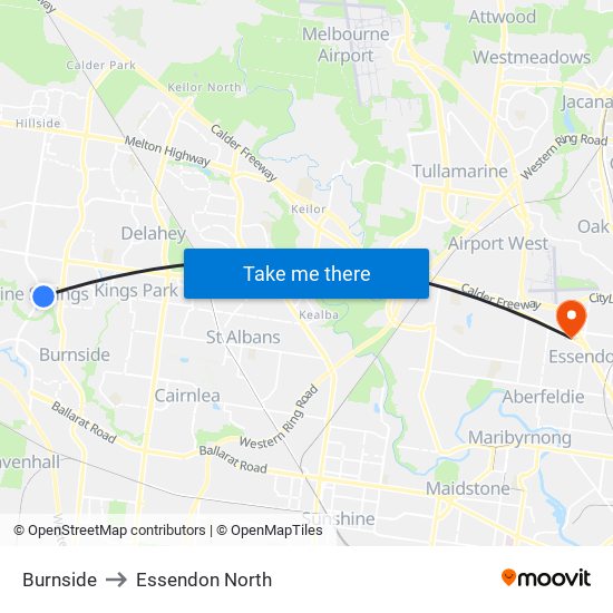 Burnside to Essendon North map