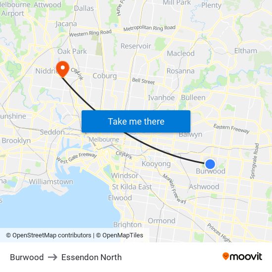 Burwood to Essendon North map