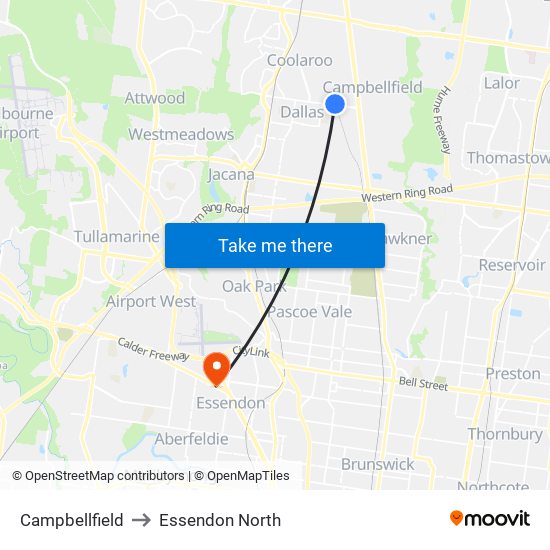 Campbellfield to Essendon North map