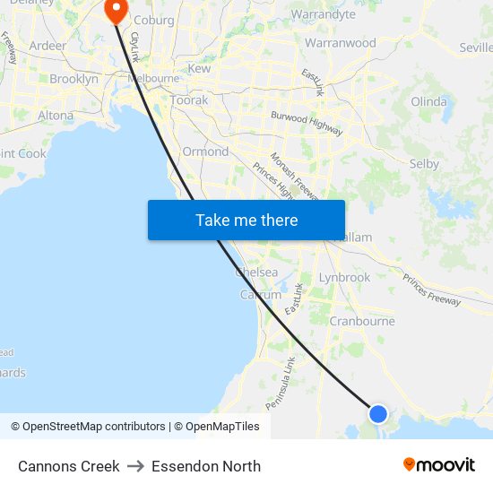 Cannons Creek to Essendon North map