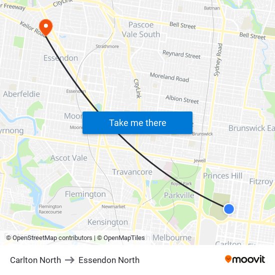 Carlton North to Essendon North map