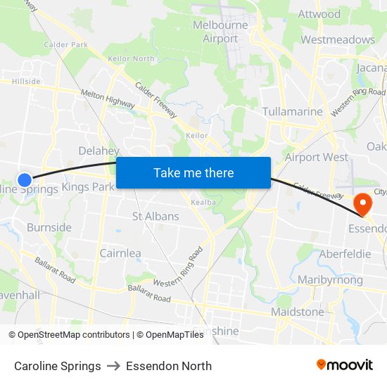 Caroline Springs to Essendon North map