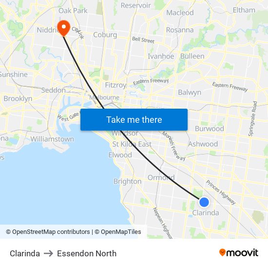 Clarinda to Essendon North map