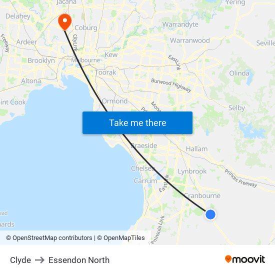 Clyde to Essendon North map