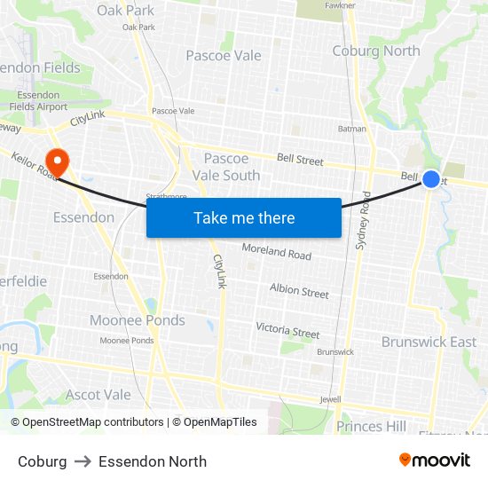 Coburg to Essendon North map