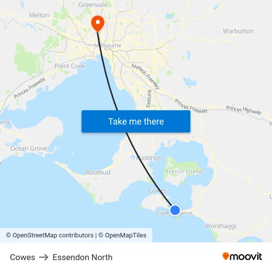 Cowes to Essendon North map