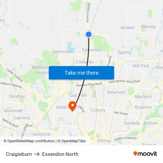 Craigieburn to Essendon North map