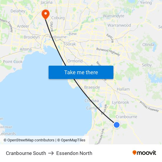 Cranbourne South to Essendon North map