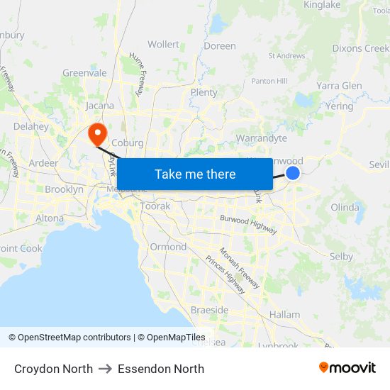 Croydon North to Essendon North map